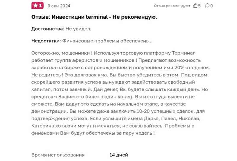 Terminal — фейковая торговая платформа на службе лжеброкеров 