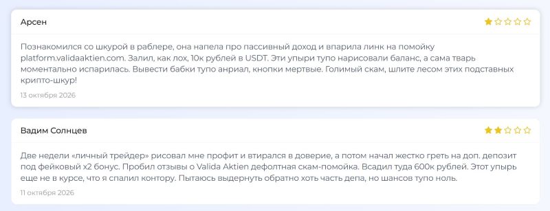Valida Aktien — липовый поставщик брокерских услуг, который ворует клиентские вложения Valida Aktien — липовый поставщик брокерских услуг, который ворует клиентские вложения